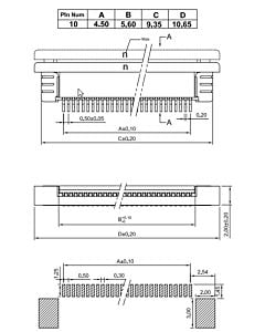 10 Pin 0.5mm Pitch Top Contact  ZIF Connector,FPC/FFC Connector