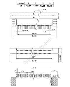 SMT贴片抽屉式26 Pins 0.5mm间距卧贴上接FPC连接器,连接插座