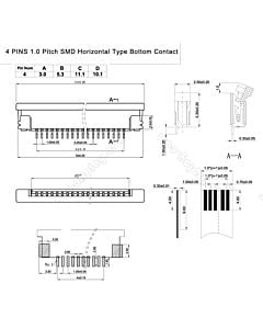 SMT贴片抽屉式4 Pins 1.0mm间距卧贴下接FPC连接器,连接插座