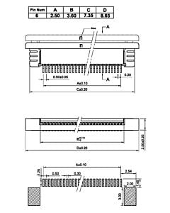 6 Pin 0.5mm Pitch Top Contact  ZIF Connector,FPC Connector