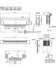 14 Pin 1.0mm Pitch Top Contact  ZIF Connector,FPC Connector