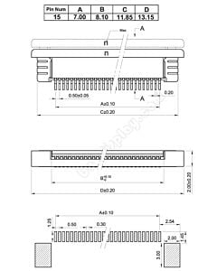 SMT贴片抽屉式15 Pins 0.5mm间距卧贴上接FPC连接器,连接插座