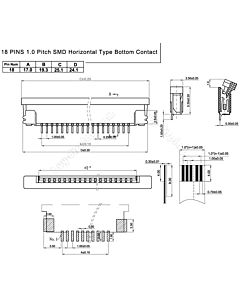 SMT贴片抽屉式18 Pins 1.0mm间距卧贴下接FPC连接器,连接插座