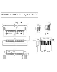 23 Pin 0.5mm Pitch Bottom Contact  ZIF Connector,FPC Connector