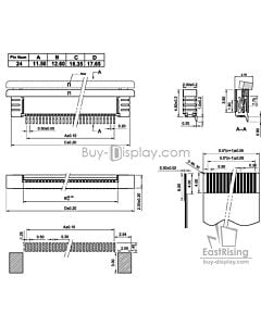 24 Pin 0.5mm Pitch Top Contact  ZIF Connector,FPC Connector