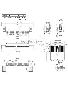 25 Pin 0.5mm Pitch Bottom Contact  ZIF Connector,FPC Connector