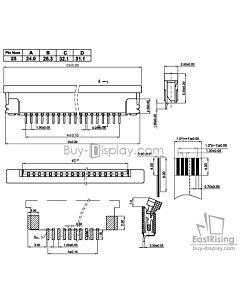 25 Pin 1.0mm Pitch Bottom Contact  ZIF Connector, FPC Connector