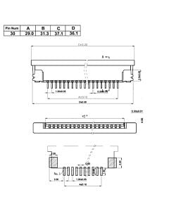 30 Pin 1.0mm Pitch Bottom Contact  ZIF Connector,FPC Connector