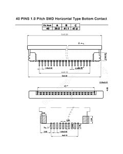 SMT贴片抽屉式40 Pins 1.0mm间距卧贴下接FPC连接器,连接插座