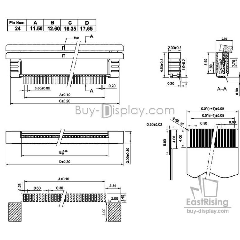 24 Pin 0.5mm Pitch Top Contact ZIF Connector,FPC Connector