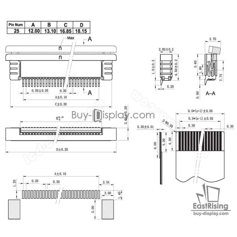 25 Pin 0.5mm Pitch Bottom Contact ZIF Connector,FPC Connector 25 Pin 0.5mm Pitch Bottom Contact ZIF Connector,FPC Connector
